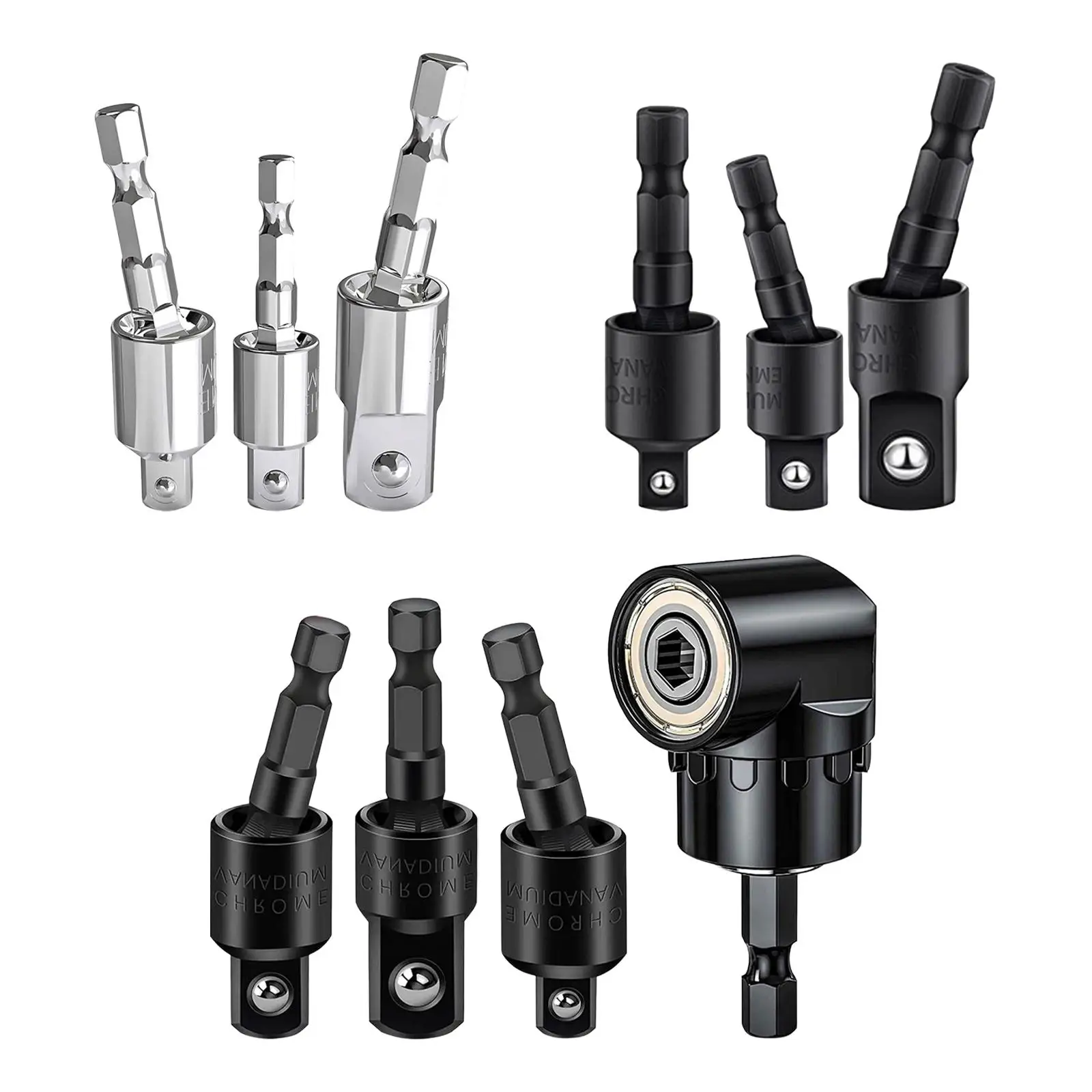 

3Pcs 1/4" 3/8" 1/2"Driver Sockets Adapter Extension 360° Rotatable Universal Joint Swivel Socket, Tools for Vehicle