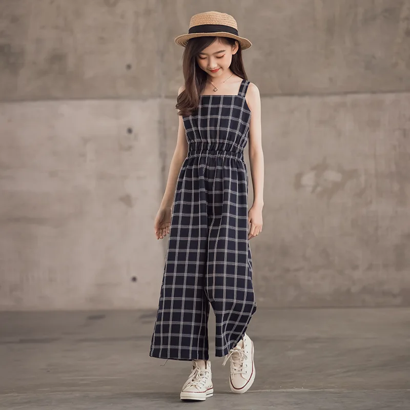 

2022 Summer New Children's Overalls Girl Jumpsuit Fashion Plaid Overalls for Kids Clothes Casual Teens Rompers Girls Pants 4-14Y