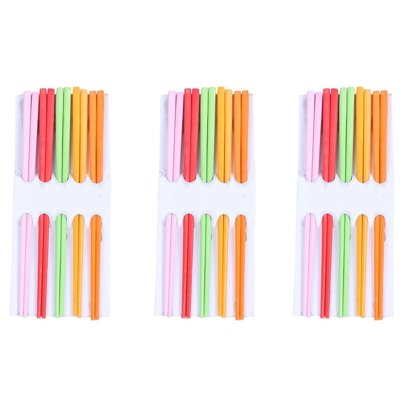 

3X 5 Pairs Assorted Color Plastic Chinese Chopsticks 8.7 Inch Long