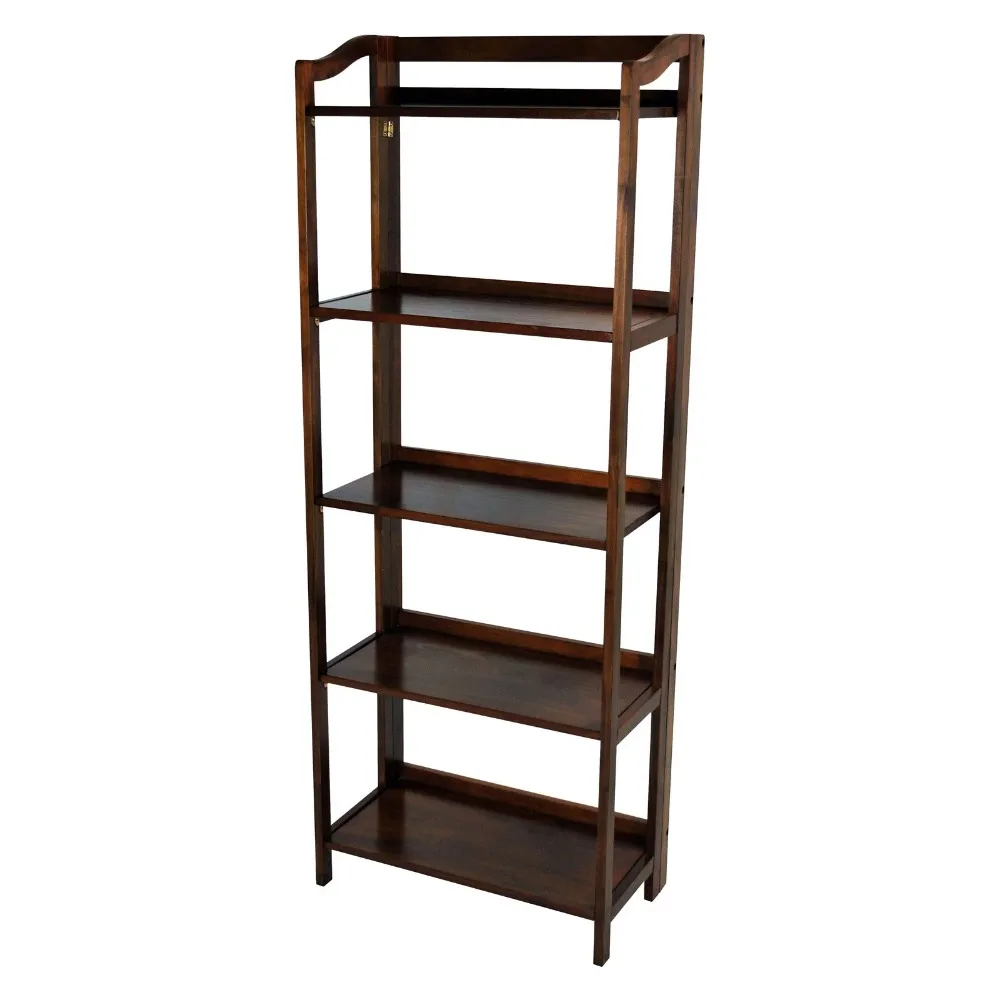 

5-Shelf Folding Bookcase - Warm Brown Home Storage Containers Organizer