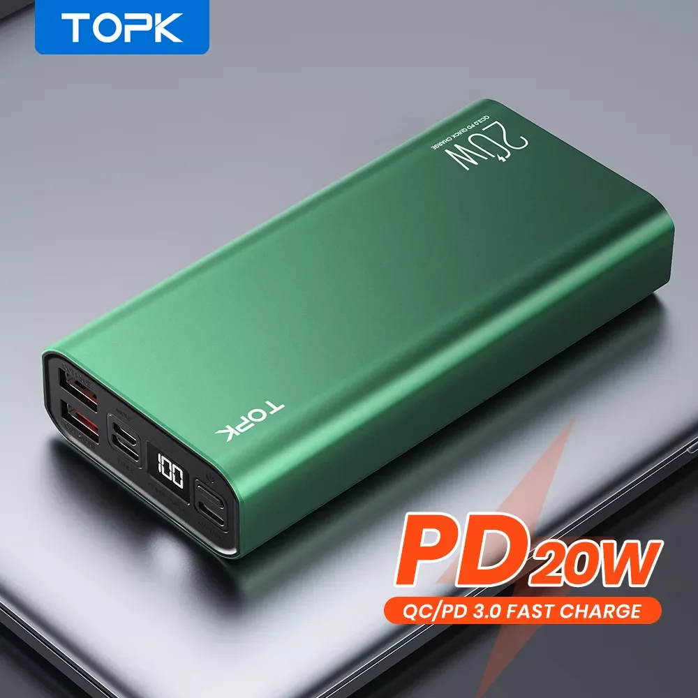 

NEW TOPK I2006P Power Bank 10000mah & 20000mAh Portable Charging LED External Battery PD 20W PowerBank 10000 20000 mAh for X