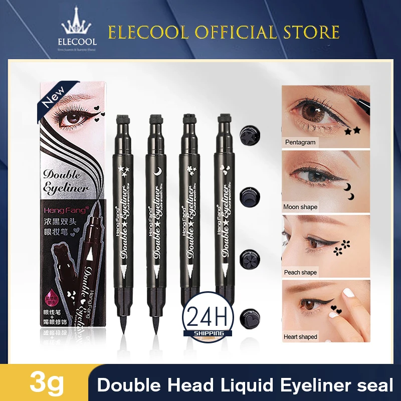 

4Styles Seal Stamp Liquid Eyeliner Pen Double-headed Liquid Black Eye liner Pen Waterproof Fast Dry Long-lasting Eye Makeup