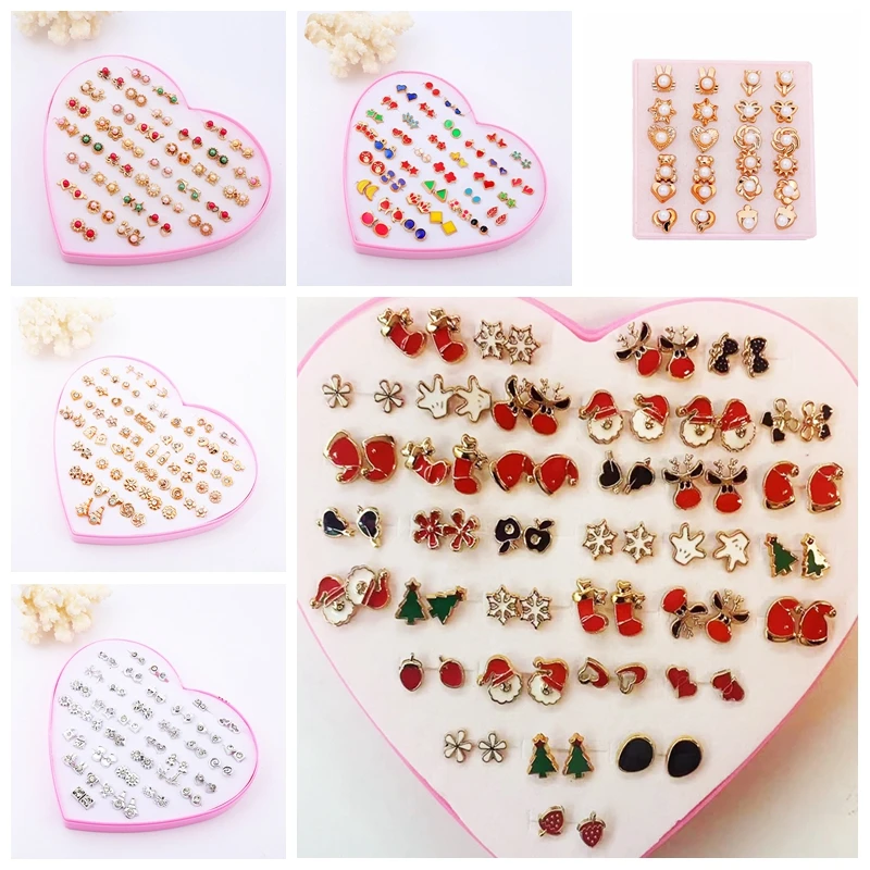

36 Pairs Crystal Pearl Earrings Set Women Jewelry Accessories Flower Heart Small Ear Stud for Girls Child Earstud Plastic Cat