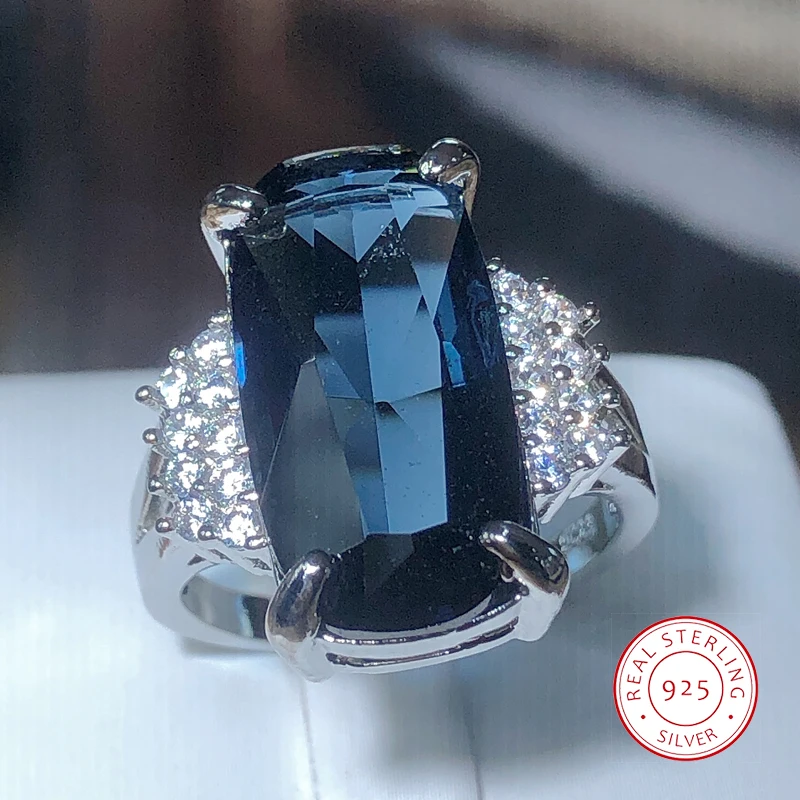 

925 штамп, большая атмосфера, темно-синее циркониевое кольцо, женская новая вечевечерние, оптовая продажа