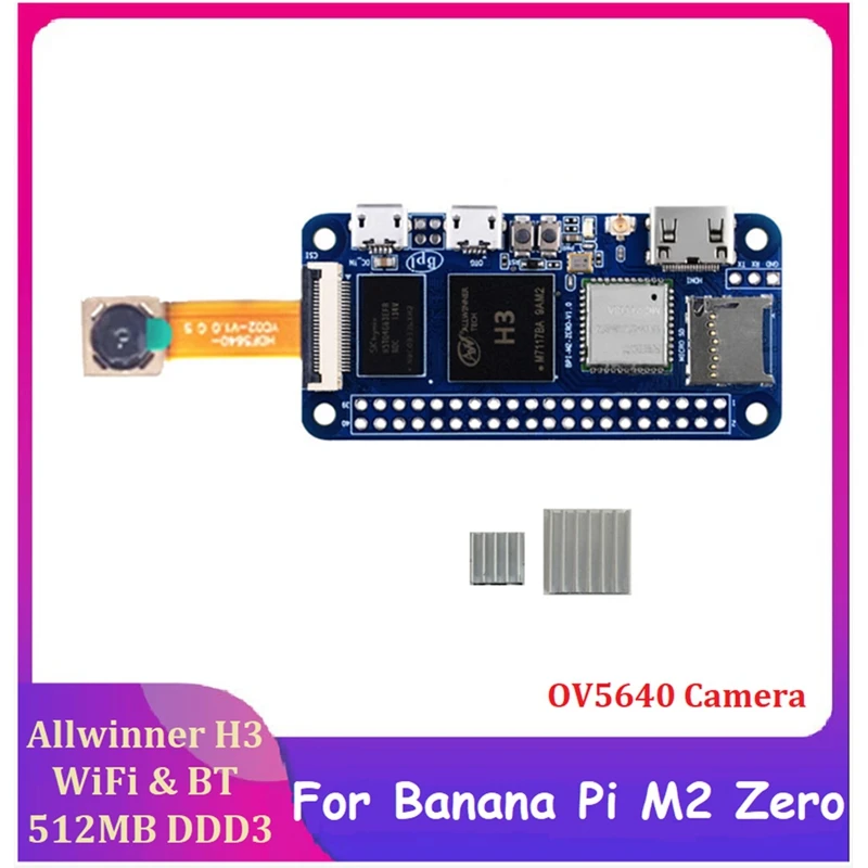 

1 Set Development Board+OV5640 Camera+Heatsinks For Banana Pi M2 Zero Quard-Core Singe Board 512MB DDR3 SDRAM A