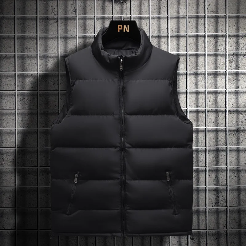 Winter Large Size Loose Solid Color Men's Down Cotton Vest Casual And Cashmere Thick Warm Coat