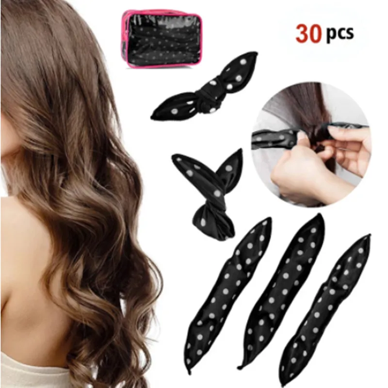 

30 Pcs/Lot Hair Curler No Heat Soft Polka Dots Hair Bands Overnight DIY Waves Rollers Without Heat Curly Products