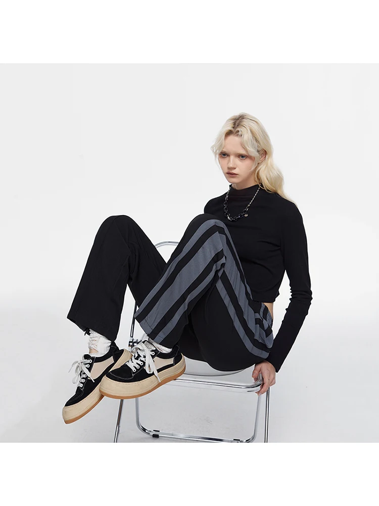 

Black Sweatpants Women Autumn Korean Style Chic 2022 Striped Baggy Pants Joggers Casual All-match High Waist Streetwear Trousers