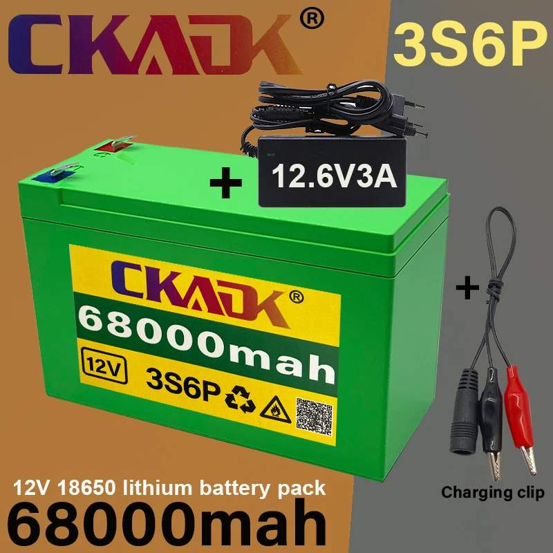 

Аккумулятор 18650 12 в 68 Ач, 3S6P, Встроенный ток 30 А, BMS для распылителей, тележек, Детский электромобиль с зарядным устройством