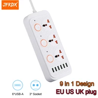 jfkdx multi ac outlets power strip 3 1a usb fast charging ports eu us uk socket adapter network filter extension power socket