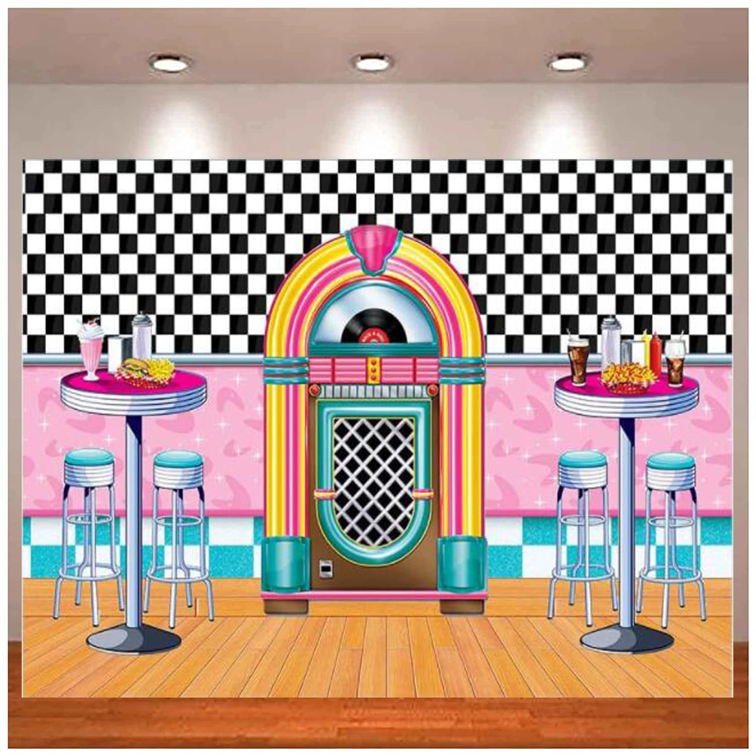 

Soda Shop Diner Photography Backdrop For Rockin 50s Party 1950s Sock Hop Background Party Decoration Photo Booth Studio Props