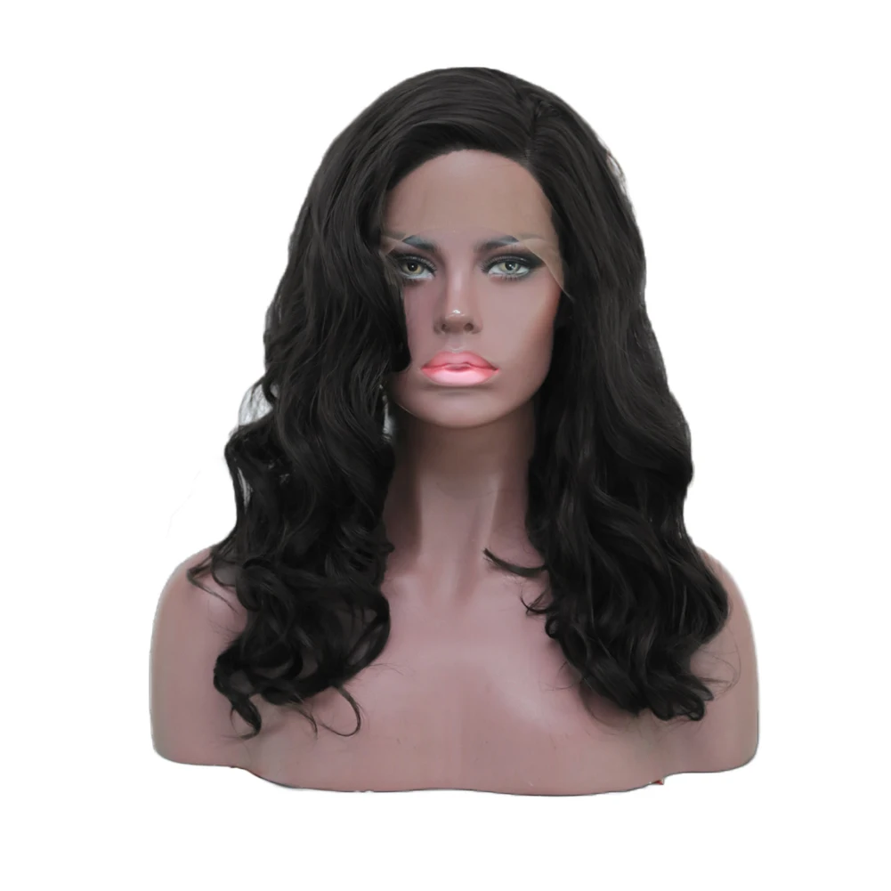 

FANXITION Synthetic Wigs Side Part Body Wave Lace Wigs High Temperaure Glueless Wig Natural Hairline Black Wig For Women