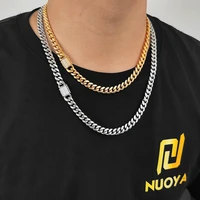 custom hip hop stainless steel cuban necklace cnc pave cz iced clasp 18k gold necklace cuban link chain