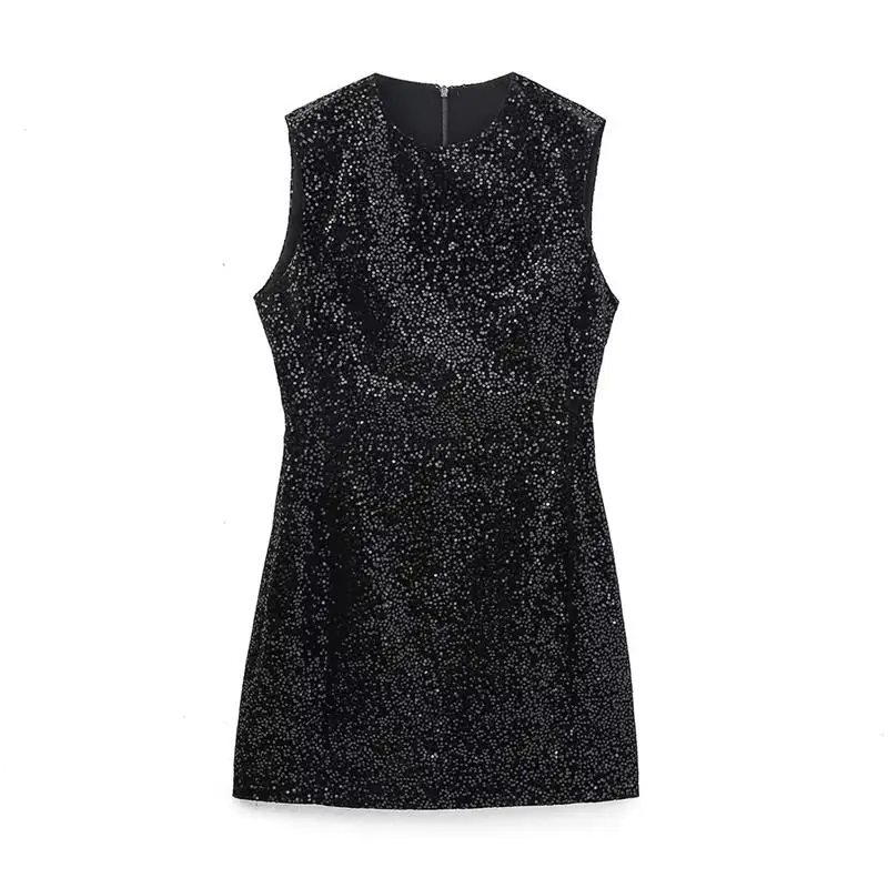 

Retro sequined slim O-neck dress women's chic elegant party fashion women's dress 2022 new mini holiday youth dress women