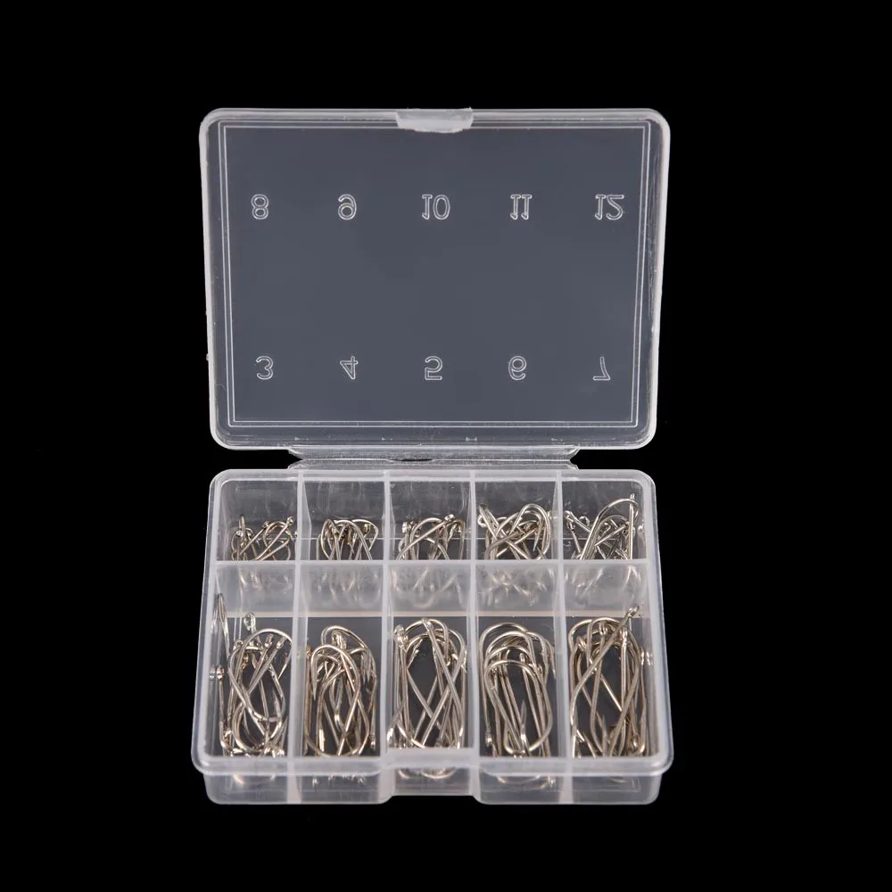 

1 Box 100Pcs 3# - 12# 10 Sizes Steel Jig Hooks with Hole Fishing Tackle