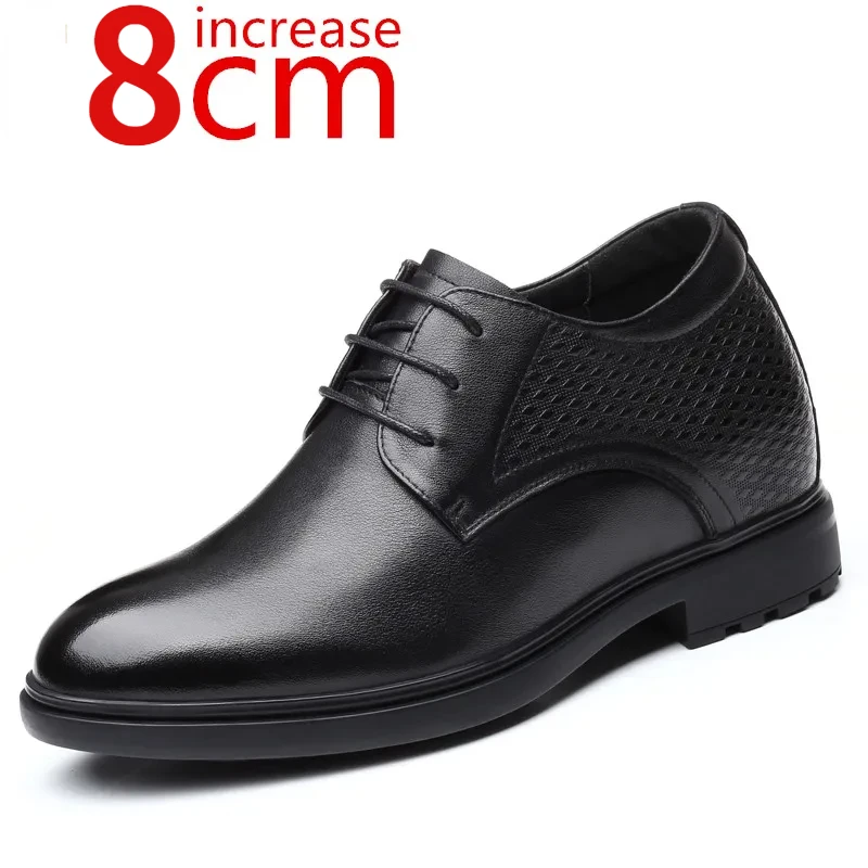Мужские кожаные туфли увеличивающие рост 8 см свадебные невидимые повседневные