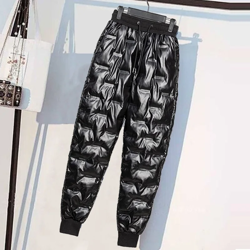 Зимняя одежда водонепроницаемые Глянцевые зимние теплые спортивные брюки