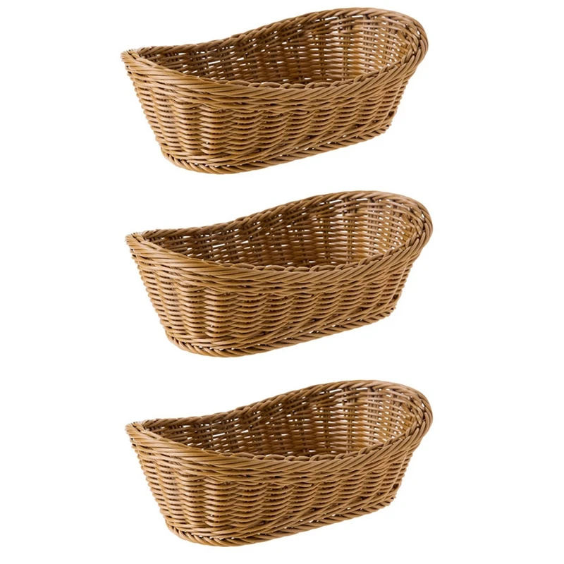 

3X Oval Wicker Woven Bread Basket, 10.2Inch Storage Basket For Food Fruit Cosmetic Storage Tabletop And Bathroom