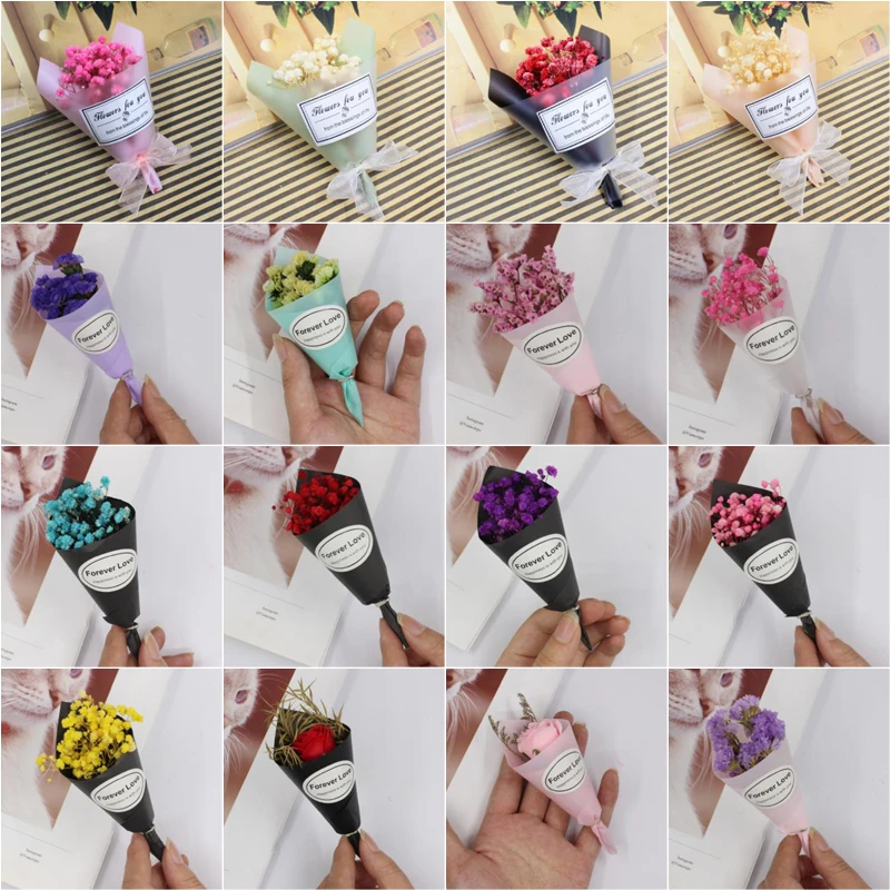 

1/12 Dollhouse Miniature Dried Flower Babysbreath Bouquet Gift Life Scene Model With Box for Doll House Decoration Accessories