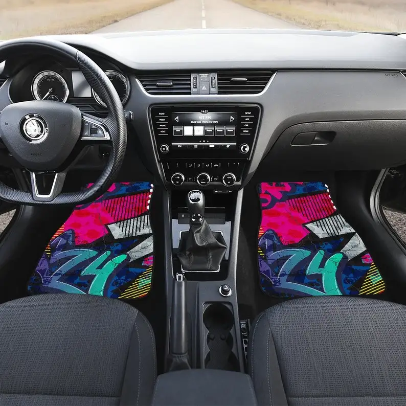 

Blue Pink Graffiti Abstract Art Car Floor Mats Set, Front and Back Floor Mats for Car, Car Accessories