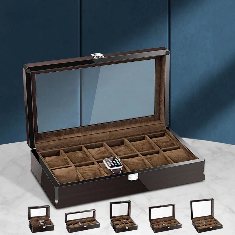 

3/6/12/18 Grids Luxury High Grade Baking Varnish Ebony Wood Grain Watch Boxes Jewelry Display Box Watches Organizer Storage Case