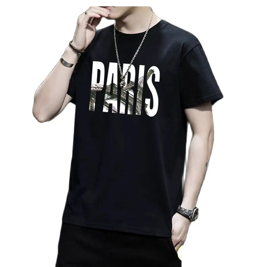 

2022 Summer New Authentic Men's Cotton T-shirt Fashion Trend Casual Short-sleeved Youth Bottoming Shirt