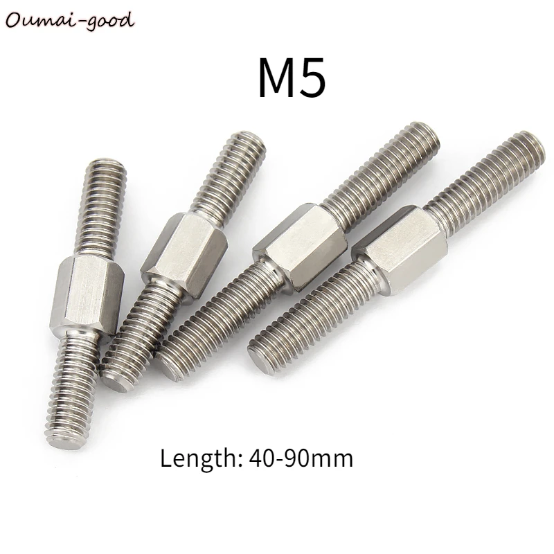 

M5 40-90mm Left and Right Thread Double End Thread Rod 304 Stainless Steel Stud Bolts Rod Tooth Threaded Bar Outer Hexagon