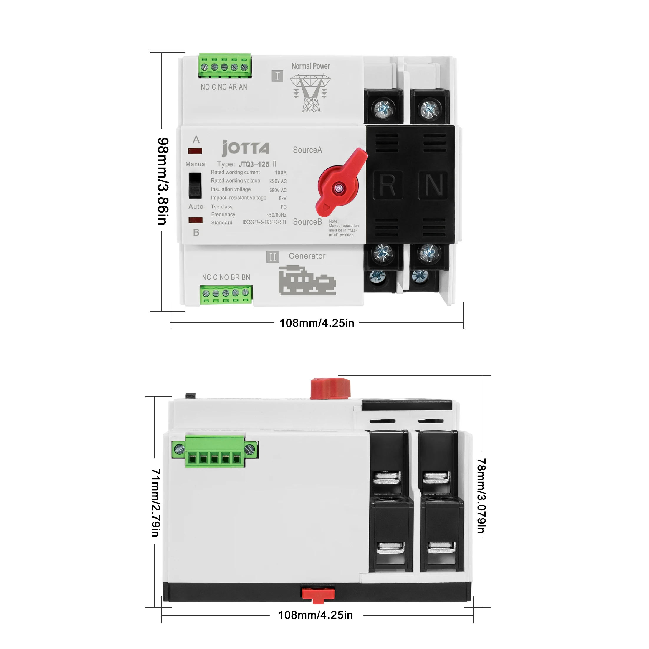 JOTTA 2P 100A 220V Mini ATS автоматический резервный переключатель электрические