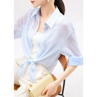 designer fashion 2022 summer beach style long sleeve shirt women striped woman tops dropshipping button up shirt