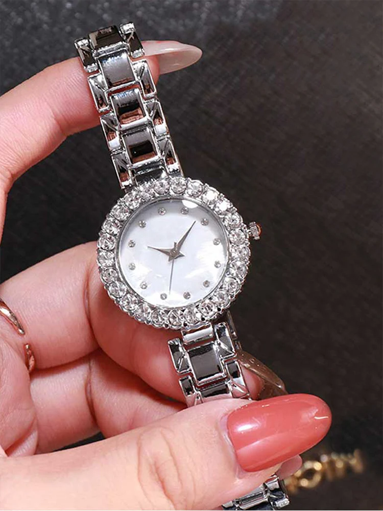 Женские кварцевые наручные часы с браслетом циферблат 28 см со стразами