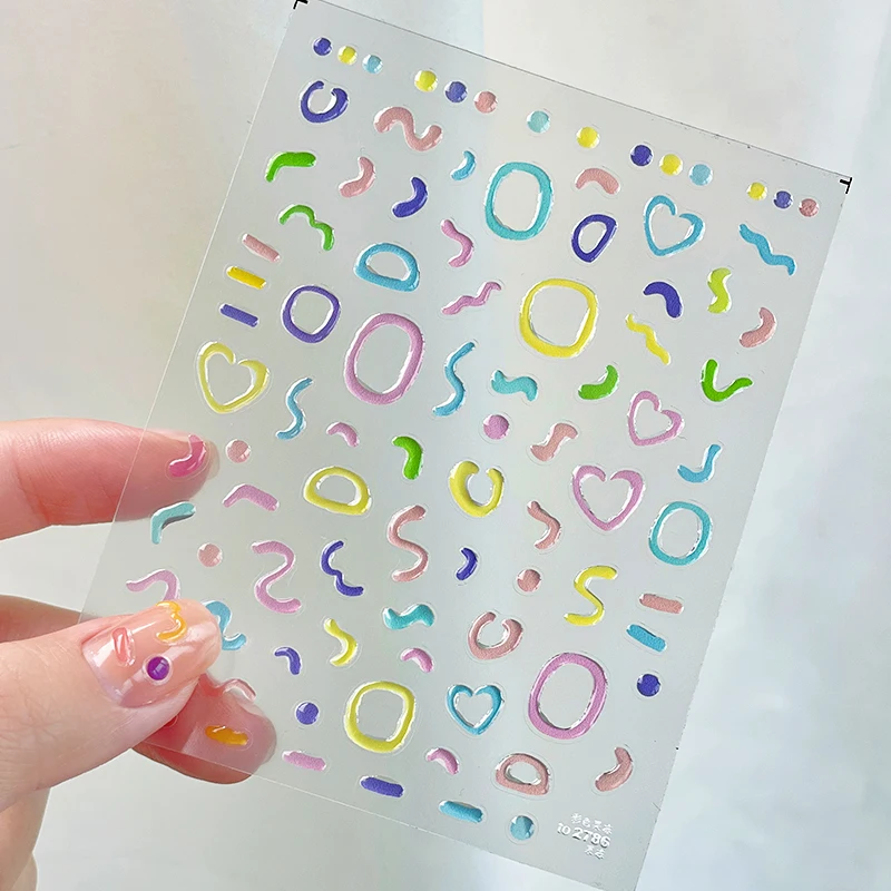 

Nail Jelly Stickers 3D Colorful Curve Stripe Letters Lines Tape Sliders Manicure Adhesive Gel Nail Art Decals