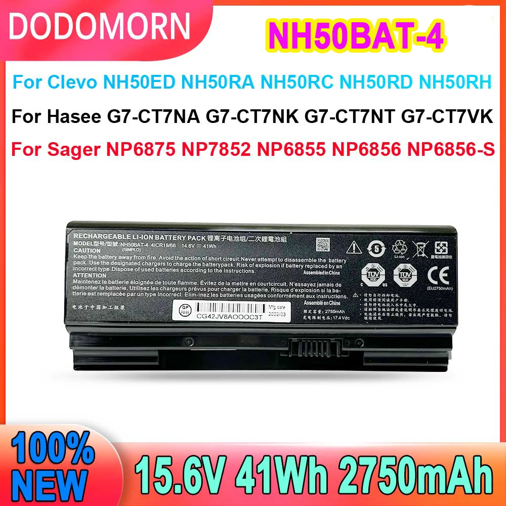 

DODOMORN Battery NH50BAT-4 For Clevo NH70RAQ NH55EDQ NH50RA NH55RCQ NH58RDQ NH70RHQ NH58RCQ For machenike T58 For Sager NP6875
