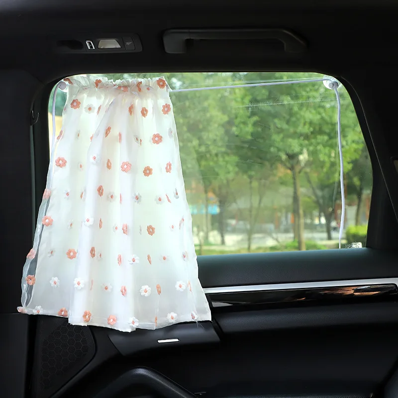 

1 pcs Universal Cartoon Car Sunshade UV Protection Cover Baby Child Side Window Translucent Sunshade Hanging Lace Curtain Style