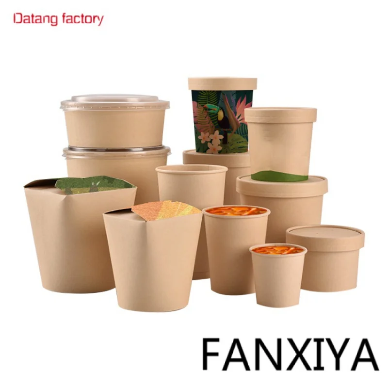 

China producer custom disposable fast food takeaway round paper food container box with lids eco-friendly packaging