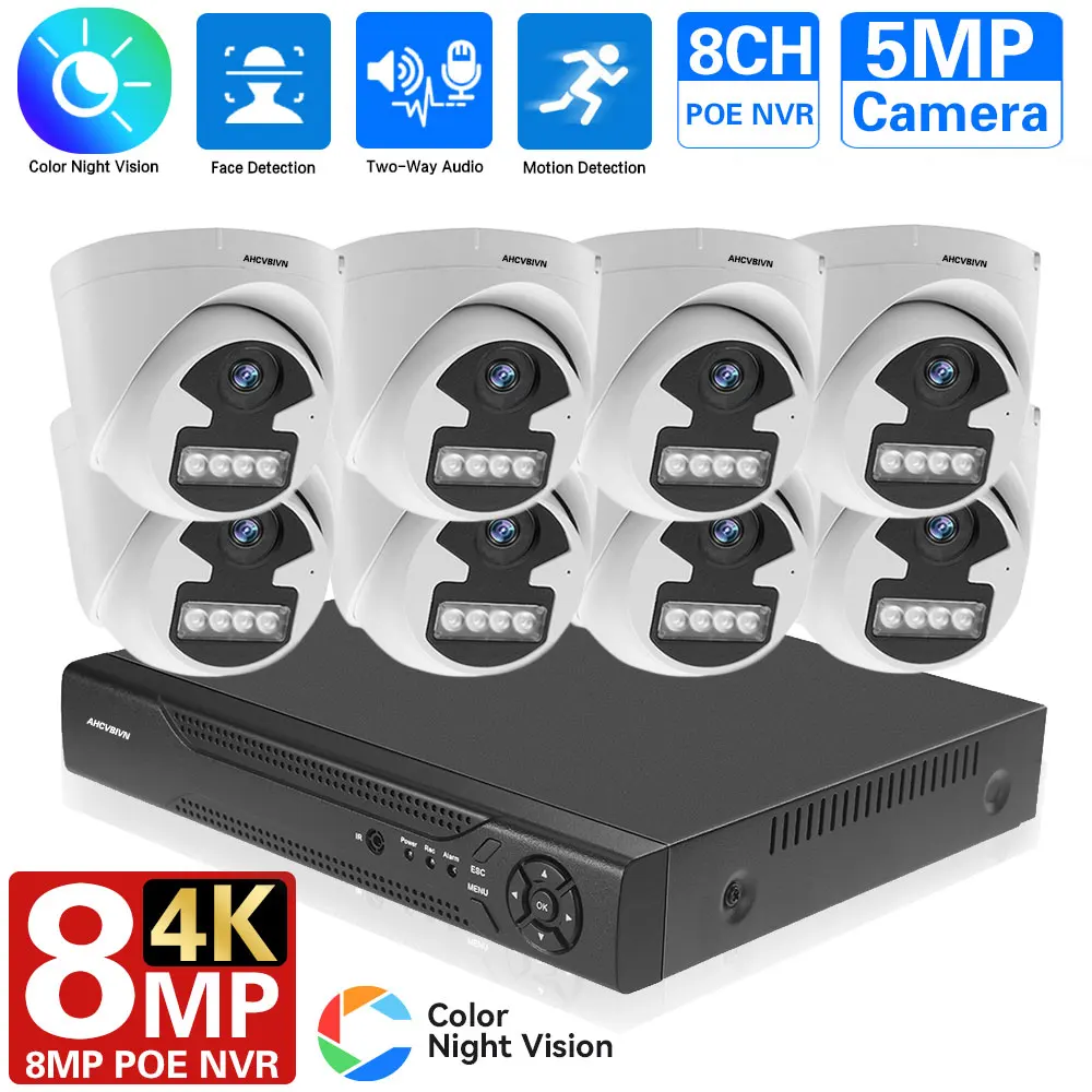 

H.265 8CH 4K 8MP 5MP POE NVR Kit Security Camera System Two-Way Auido Indoor CCTV POE IP Dome Cameras P2P Video Surveillance Set