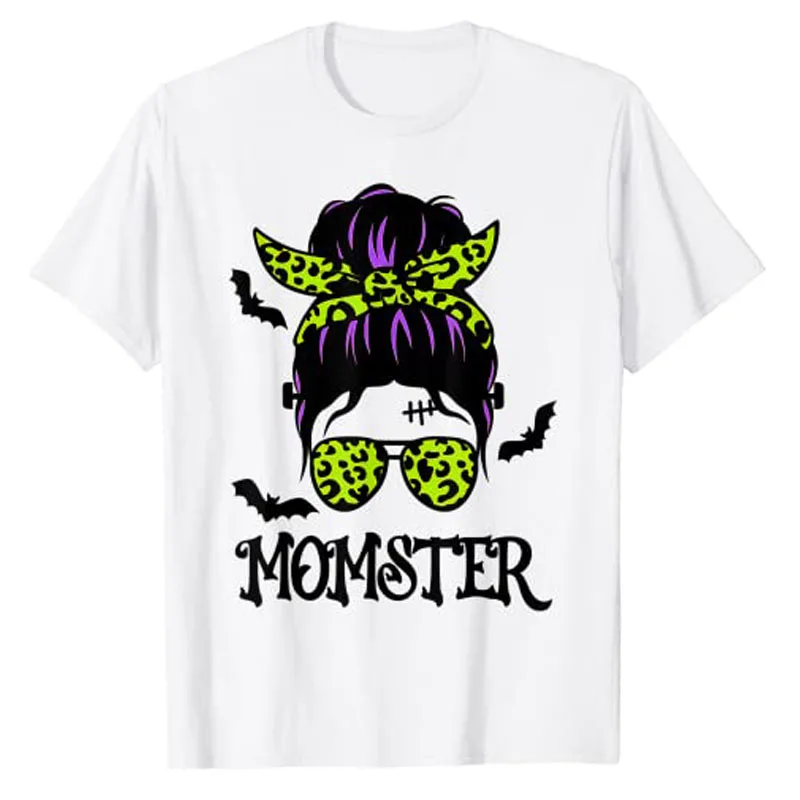 

Momster Shirt Womens Halloween Messy Bun Mom Ster Costume T-Shirt Aesthetic Clothes Gothic Style Mama Auntie Gift Idea