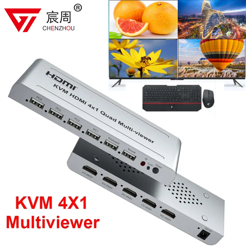 

4K USB KVM 4x1 HDMI Quad Multi-viewer 4x1 Multiviewer 4 In 1 Out Seamless Switcher HDMI Multi Viewer PC TV 2 3 4 Screen Divider