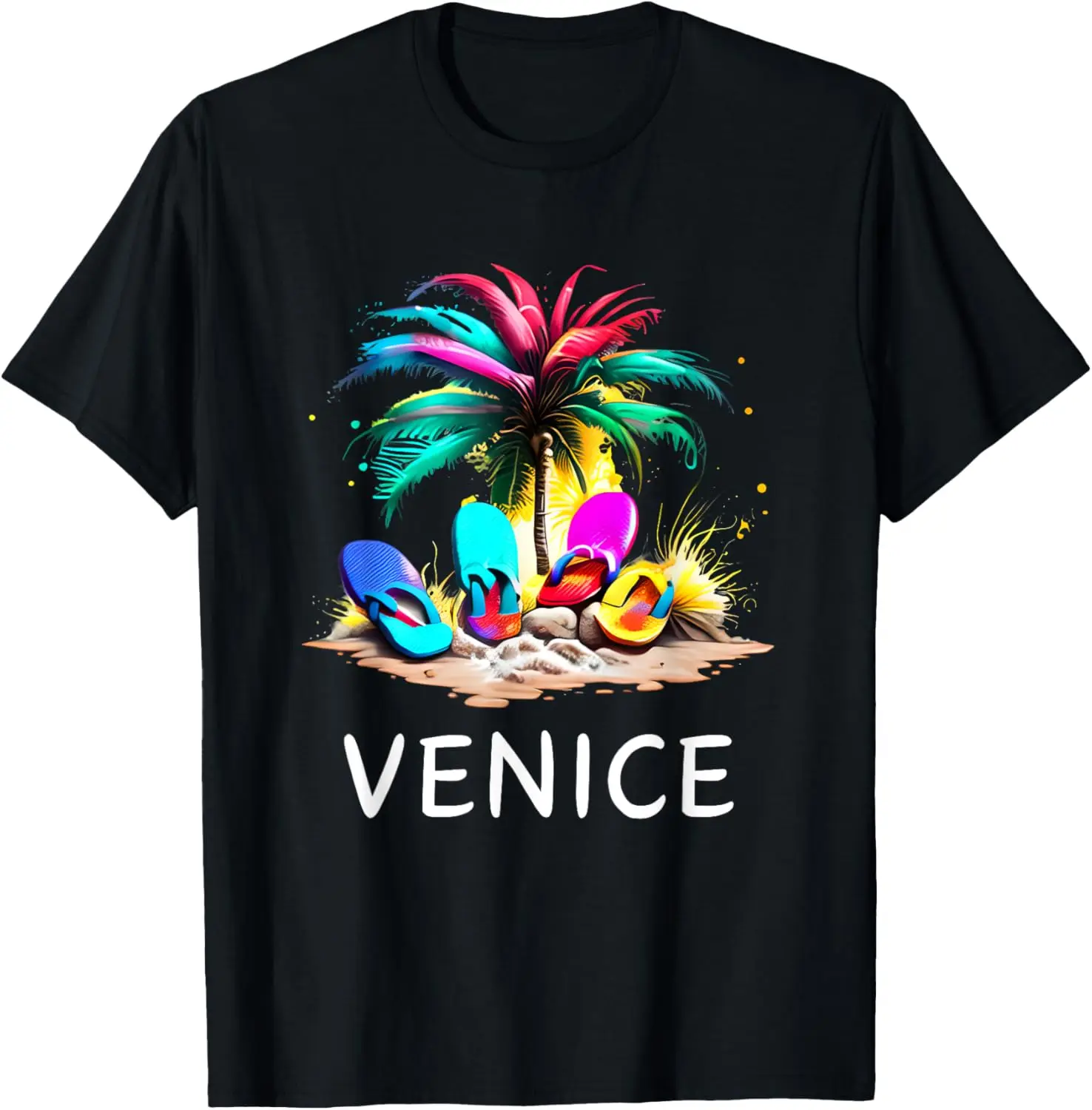 Футболка с пляжными шлепанцами Venice Florida Palm Tree