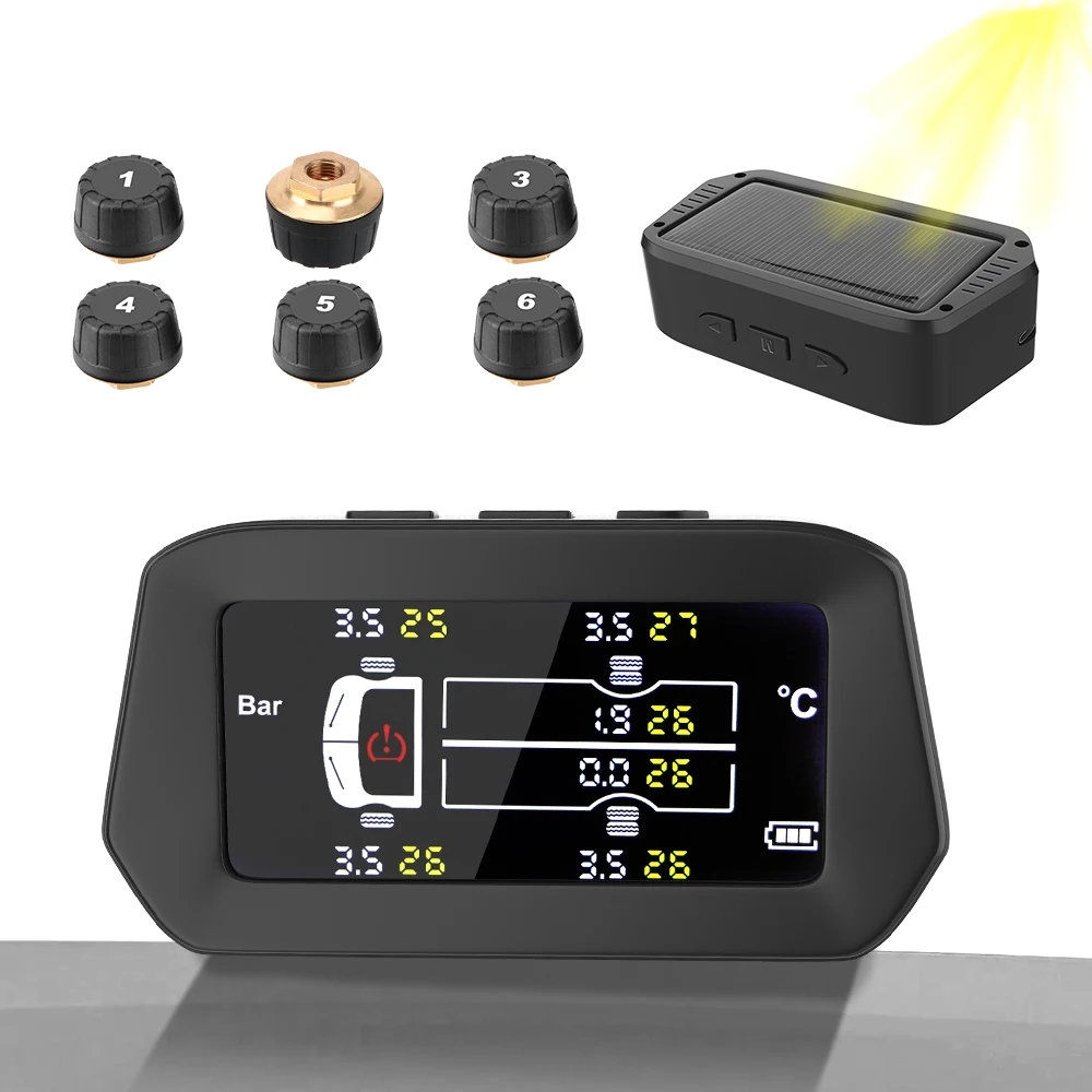 

Car TPMS Digital LCD Display Tyre Pressure Monitoring System 6 Tires External Sensor Truck Freight Car Security Alarm Systems