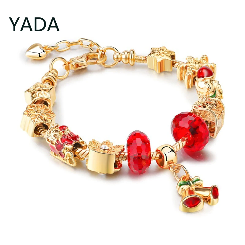 

YADA Fashion Christmas Bell Bracelets Bangles For Women Christmas Snowflakes Bracelets Charm Crystal Jewelry Bracelet BT220037