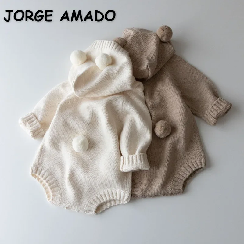 

Korean Style Spring Autumn Baby Girl Boy Knitted Bodysuit Single Breasted Raglan Sleeve Hooded Jumpsuit Newborn Clothes E7006