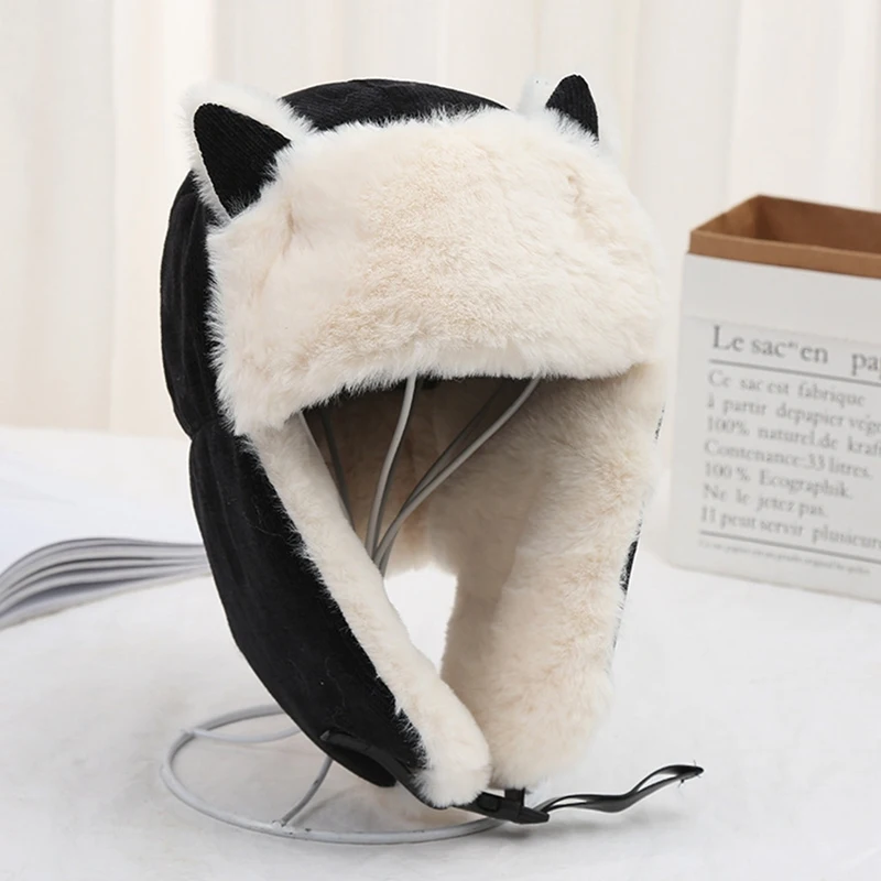 2023 Women's warm earmuff thickened ear flap cap winter cold-proof warm cotton cap cat ear cap winter Russian cap