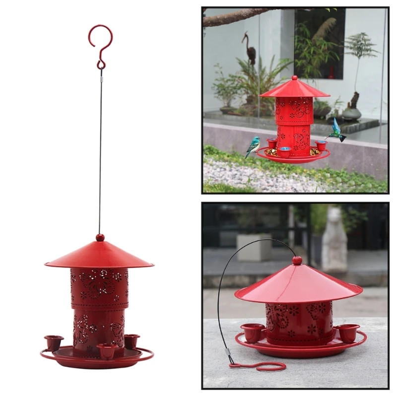 

Outdoor Hanging Bird Feeder Red Hummingbird Feeders with 3 Drinking Ports