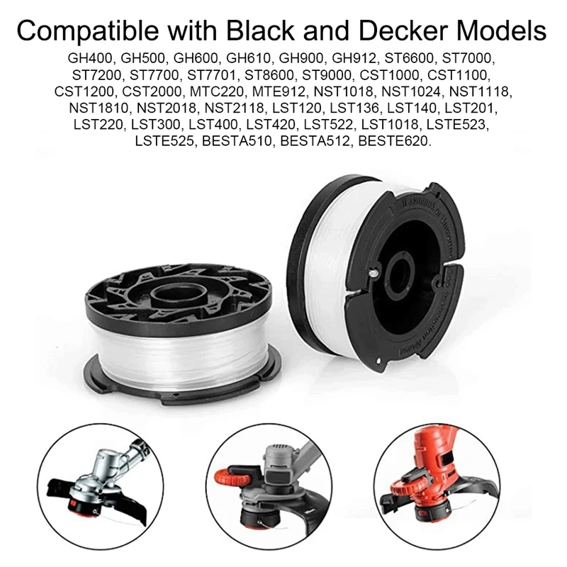 

6 шт./упаковка, запасная катушка для триммера BLACK + DECKER, 30 футов, 0,065 дюймов