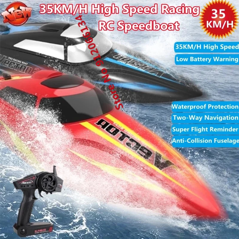 

Electric Waterproof High Speed Remote Control SpeedBoat Toy 2.4G 35kM/H 150M Anti-Collision Fuselage Capsize Reset RC Boat Model