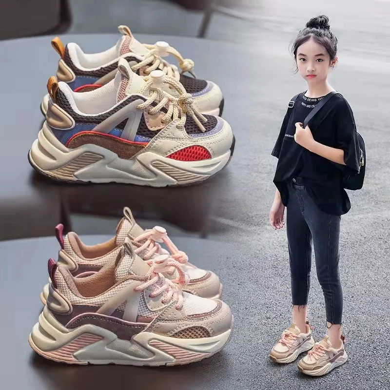 

Sneakers Girls Sports Shoes Spring 2023 New Children's Breathable Mesh Shoes Kids Boys Comfortable Fashion Casual Running Shoes