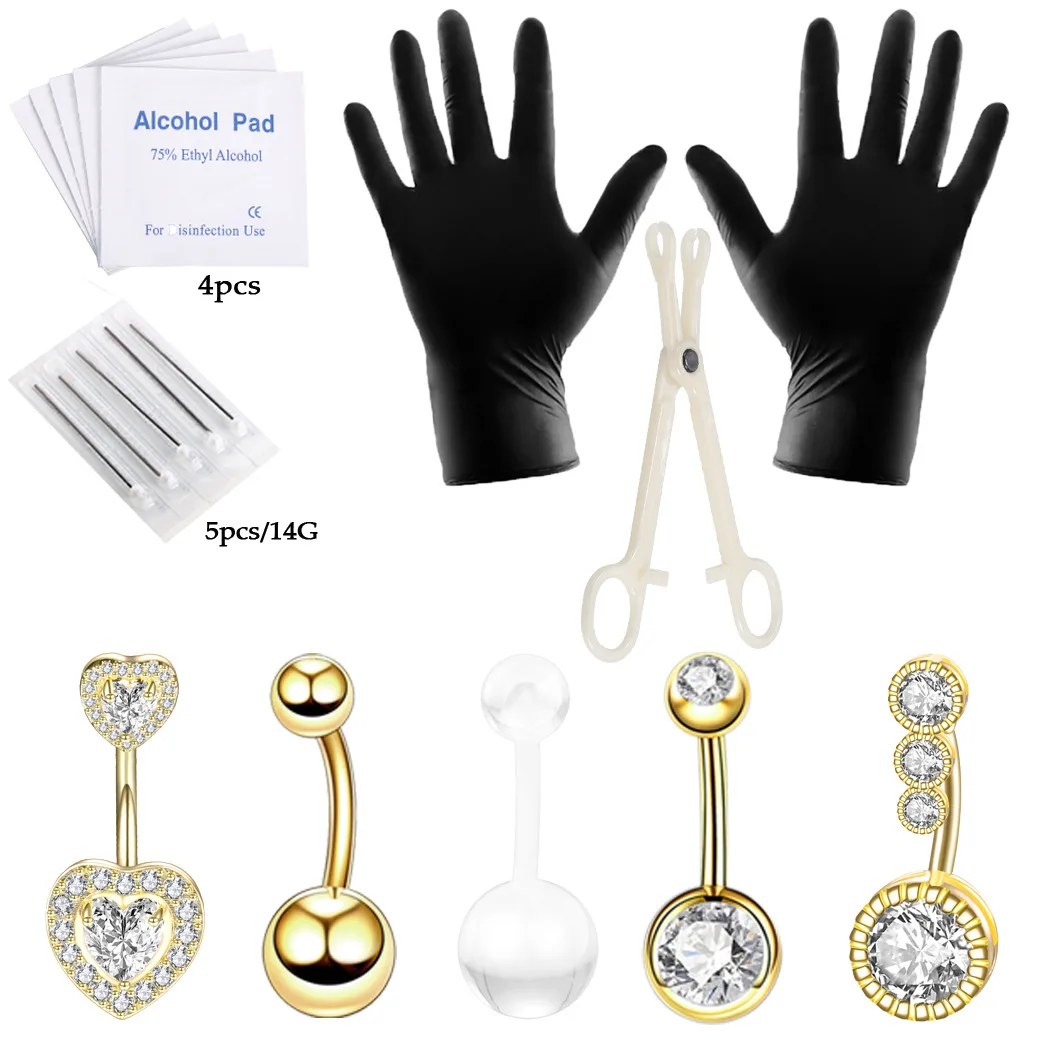 

17 шт./набор, одноразовые кольца для пирсинга живота