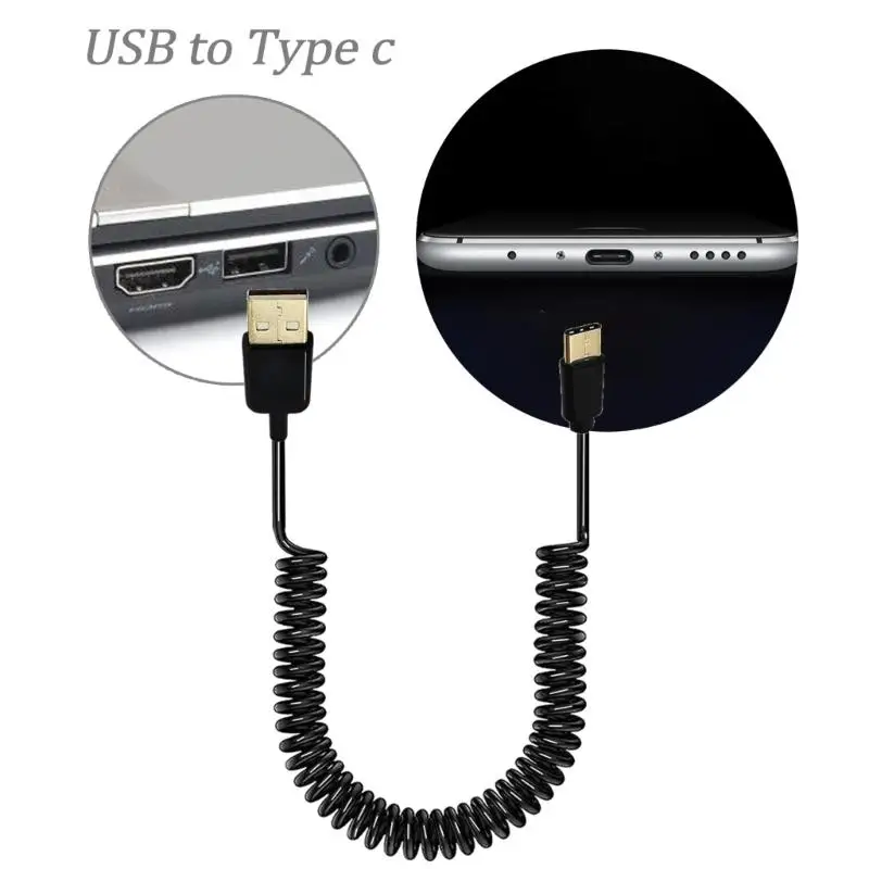 USB 3.1 Type-C папа к 2.0 Спиральный переходной кабель Пружинный провод