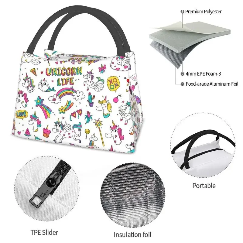 Изолированная сумка для обеда с волшебным единорогом и котом-русалкой женщин