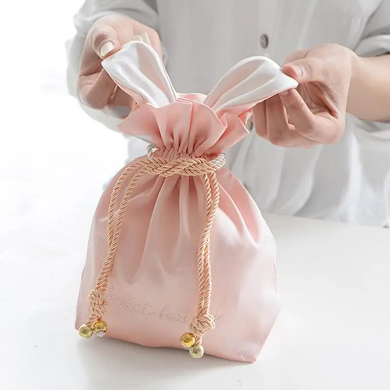 

Easter Bunny Ear Bunch Pocket Cute Fur Ball Rabbit Portable Travel Cosmetic Bag Jewelry Storage Bag Festival Decorations